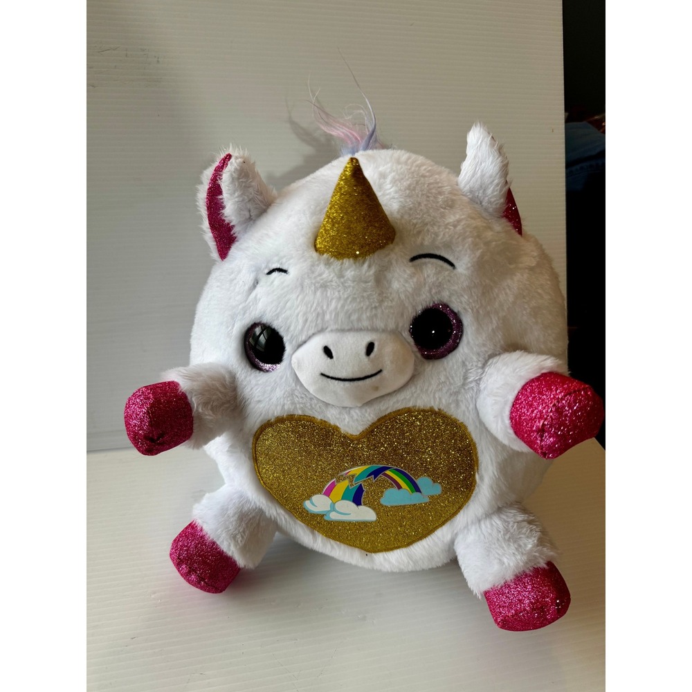 Zuru Rainbocorns White Unicorn Plush Gold Glitter Heart Rainbow 10 Inch Toy